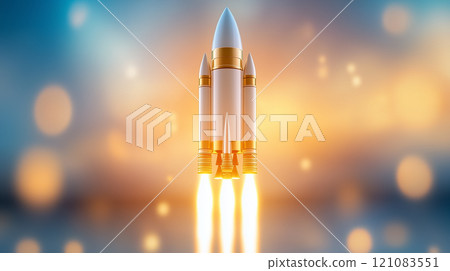 A powerful rocket ascends, symbolizing ambitious business growth and the limitless potential of innovation. 121083551