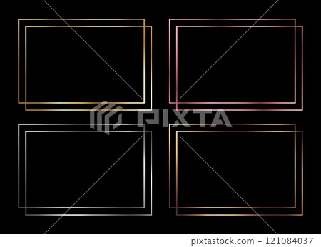 Metallic colored square frames set. Golden, silver, bronze and pink colored frame borders for invitation cards of wedding. Vector illustration 121084037