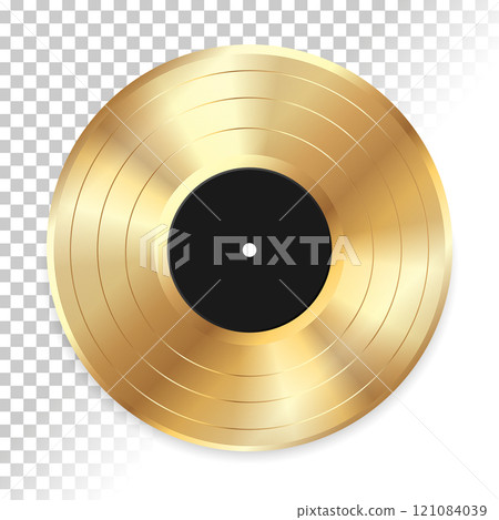 Realistic golden vinyl record isolated on transparent background. Vector illustration Realistic golden vinyl record isolated on transparent background. Vector illustration 121084039