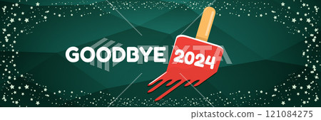 vector goodbye 2024 hello 2025 year vector banner with melt ice cream isolated on horizontal green background. End of the 2024 year horizontal banner background and poster vector goodbye 2024 hello 2025 year vector banner with melt ice cream isolated on horizontal green background. End of the 2024 year horizontal banner background and poster 121084275