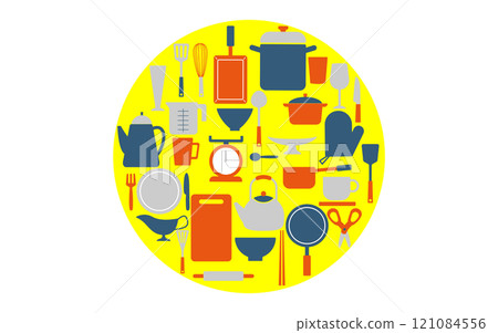 Kitchen item circular background D05 Yellow base Orange Navy Gray 121084556