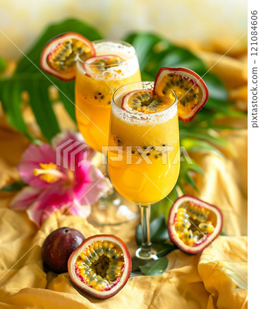 Two tropical drinks with colorful straws 121084606
