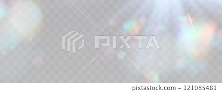 Blurred rainbow refraction overlay effect. Light lens prism effect on transparent background. Holographic reflection, crystal flare leak shadow overlay. Vector abstract illustration. Blurred rainbow refraction overlay effect. Light lens prism effect on transparent background. Holographic reflection, crystal flare leak shadow overlay. Vector abstract illustration. 121085481