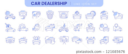Auto sale dealership thin line icon set, automotive industry linear symbols Auto sale dealership thin line icon set, automotive industry linear symbols 121085676