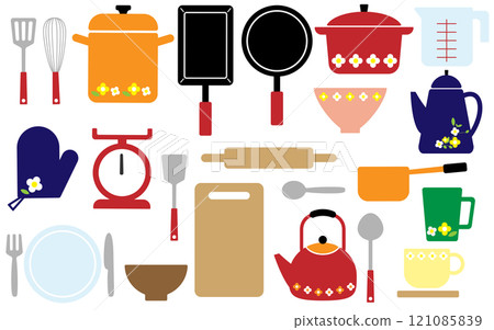 Kitchen item icon set E04 Floral pattern 121085839