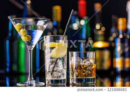 Various cocktails on a bar table Various cocktails on a bar table 121086081