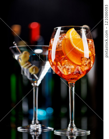 Various cocktails on a bar table 121086093