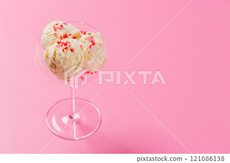 A charming ice cream treat adorned with heart-shaped decor A charming ice cream treat adorned with heart-shaped decor 121086138