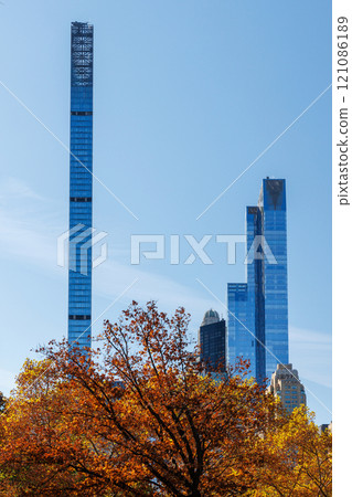 Central Park in New York City on a sunny autumn 121086189
