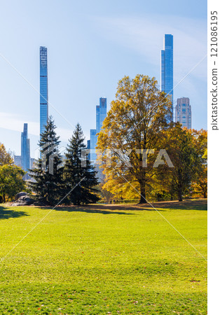 Central Park in New York City on a sunny autumn 121086195