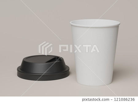 coffee cup with black lid open sleeveless 3D render mock up 121086236