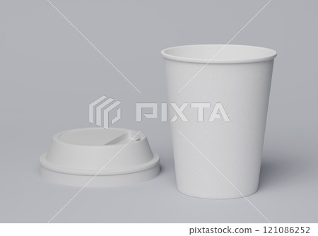 coffee cup with white lid open sleeveless 3D render mock up 121086252