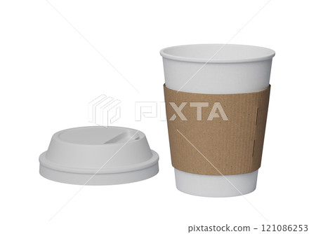 coffee cup with white lid open with sleeve 3D render mock up 121086253