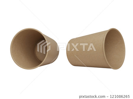 Brown paper cup lying on the floor sleeveless 3D render mock up 121086265