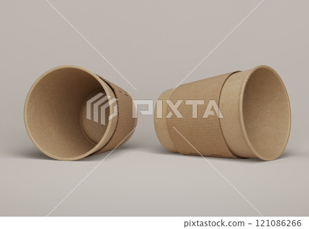 Brown paper cup lying on the floor with sleeve 3D render mock up 121086266