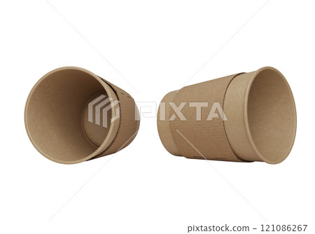 Brown paper cup lying on the floor with sleeve 3D render mock up 121086267