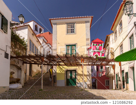 Traditional Courtyard in Alfama District, Lisbon, Portugal Traditional Courtyard in Alfama District, Lisbon, Portugal 121086292
