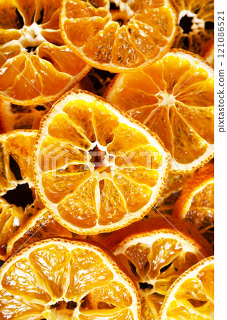 Many Dried Orange Slices from Above Many Dried Orange Slices from Above 121086521