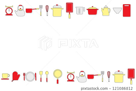 Kitchen item line frame F05 with border, red, yellow, white 121086812