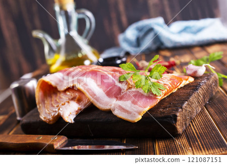 smoked becon slices for hot pot smoked becon slices for hot pot 121087151