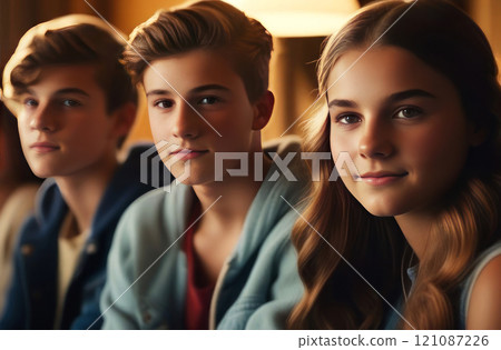 Download this captivating image featuring three young individuals 121087226