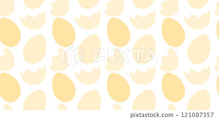 Cracked eggshell and Easter eggs Seamless Pattern in trendy monochrome yellow. Easter banner concept 121087357