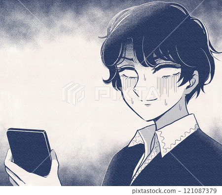 當我看到我的智慧型手機時,我很震驚。一個男孩以復古漫畫風格做出反應的橫幅 當我看到我的智慧型手機時,我很震驚。一個男孩以復古漫畫風格做出反應的橫幅 121087379