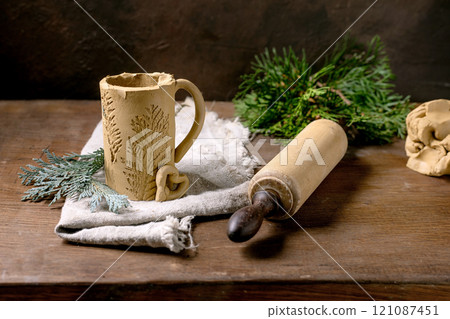 Decorating of raw clay ceramics Decorating of raw clay ceramics 121087451