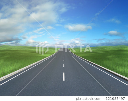 Road, future, grassland, one-way road, sky, image 121087497