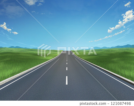 Road, future, grassland, one-way road, sky, image 121087498