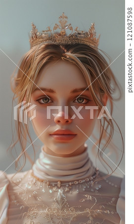 Young female wearing diamond crown and white gown princess 121087598