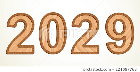 Vector wooden New Year numbers isolated on white background 121087768