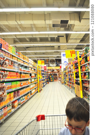 Carrefour supermarket chain, market corridors and products, Maltepe Istanbul Turkey 13 September 2012 121088080