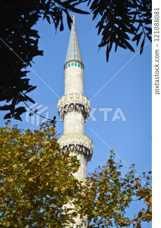 Ottoman style architecture, mosques and minarets, blue sky and sycamore maple Ottoman style architecture, mosques and minarets, blue sky and sycamore maple 121088081