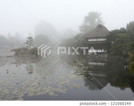 岡山縣津山市的遊覽式日本花園「樹蓮」：薄霧的早晨 121088149