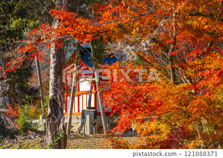 Autumn in Kyoto: Daikakuji Temple, Tenjin Shrine surrounded by autumn leaves Autumn in Kyoto: Daikakuji Temple, Tenjin Shrine surrounded by autumn leaves 121088371