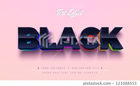 Black 3D Text Effect Design Editable and Scalable Vector Graphic Style Effect with Shadow and Rainbow Color Multilevel Lettering on Pastel Background. Premium Typography Illustration Template for 121088553