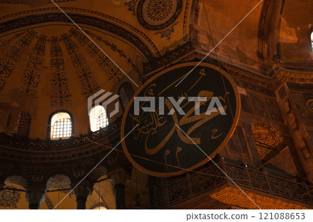 Hagia Sophia is a museum, historical basilica and mosque in Istanbul. It was built by the Byzantine Emperor Justinianus, for 532-537 in Istanbul. Photo shooting 14 june 2020 Hagia Sophia is a museum, historical basilica and mosque in Istanbul. It was built by the Byzantine Emperor Justinianus, for 532-537 in Istanbul. Photo shooting 14 june 2020 121088653
