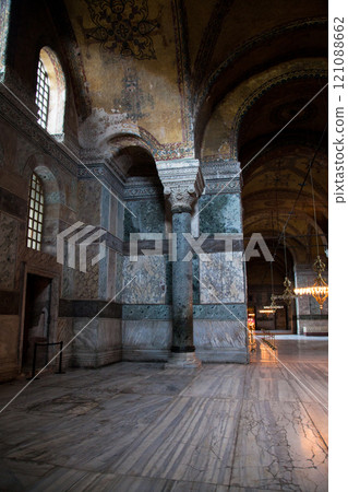 Hagia Sophia is a museum, historical basilica and mosque in Istanbul. It was built by the Byzantine Emperor Justinianus, for 532-537 in Istanbul. Photo shooting 14 june 2020 Hagia Sophia is a museum, historical basilica and mosque in Istanbul. It was built by the Byzantine Emperor Justinianus, for 532-537 in Istanbul. Photo shooting 14 june 2020 121088662
