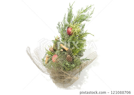 Handmade Christmas tree photographed on a white background 121088706