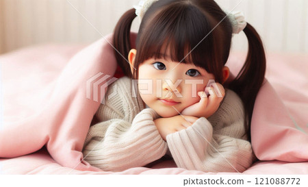 Child lying in bed 121088772