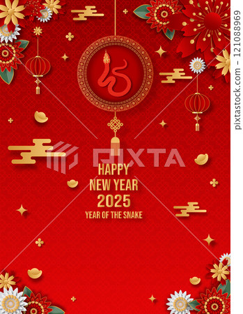 Celebrating Chinese New Year 2025, Snake Zodiac Elegance with Ethereal Floral Abstract Template Design. Vector illustrator EPS10 Celebrating Chinese New Year 2025, Snake Zodiac Elegance with Ethereal Floral Abstract Template Design. Vector illustrator EPS10 121088969