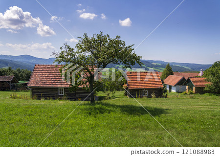 Beautiful summer landscape around Zitkova village, White Carpathians, Czech Republic Beautiful summer landscape around Zitkova village, White Carpathians, Czech Republic 121088983