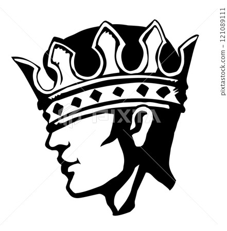 Profile of a handsome man with too big crown. Vector drawing Profile of a handsome man with too big crown. Vector drawing 121089111