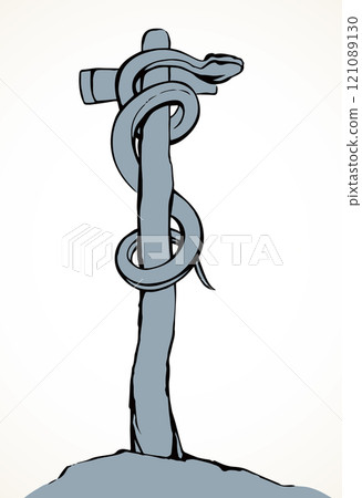 The serpent on the pole. Vector drawing 121089130