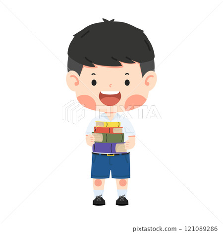 Cute student boy holding books Cute student boy holding books 121089286