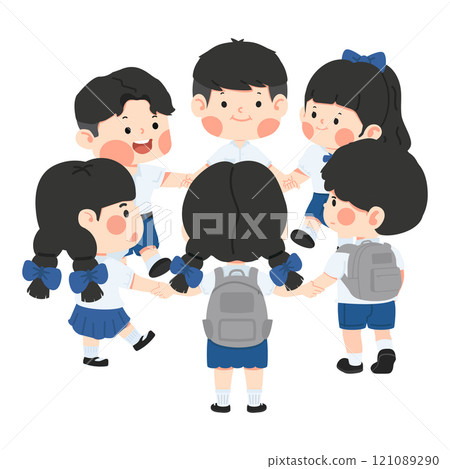 Group of Happy Children Holding Hands cartoon Group of Happy Children Holding Hands cartoon 121089290