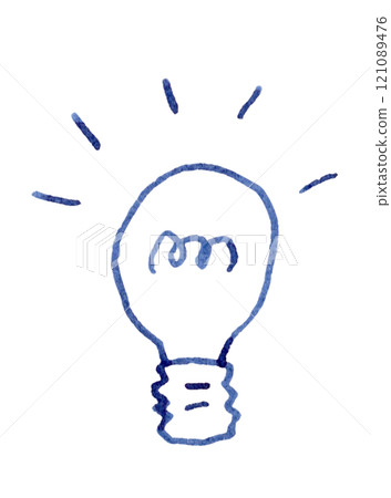 A light bulb flashes brightly. Hand-drawn line drawing illustration_Fountain pen blue-black dye ink A light bulb flashes brightly. Hand-drawn line drawing illustration_Fountain pen blue-black dye ink 121089476