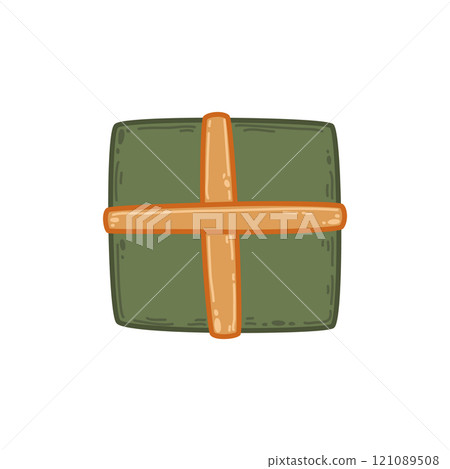 Green square gift box with orange ribbon and a simple, rustic design. Hand-drawn style perfect for nature-inspired holiday or party materials. For creating eco-themed cards, invitations, or gift tags Green square gift box with orange ribbon and a simple, rustic design. Hand-drawn style perfect for nature-inspired holiday or party materials. For creating eco-themed cards, invitations, or gift tags 121089508