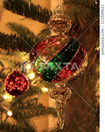 Christmas Tree Decorated with Ornaments and Holiday Lights Christmas Tree Decorated with Ornaments and Holiday Lights 121089621